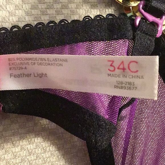 34C Cosmopolitan Fun Fearless Feather Light Purple/Pink Convertible Push Up Bra - Picture 13 of 14